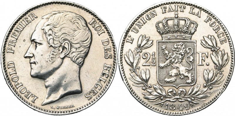 BELGIQUE, Royaume, Léopold Ier (1831-1865), AR 2 1/2 francs, 1849. Grande tête. ...