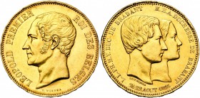 BELGIQUE, Royaume, Léopold Ier (1831-1865), AV 100 francs, 1853. Mariage du duc de Brabant. Trait dans la date. Dupriez 538; Fr. 6. Fines griffes et p...