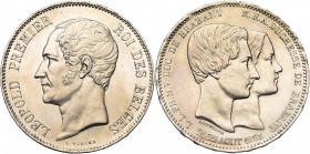 BELGIQUE, Royaume, Léopold Ier (1831-1865), AR 5 francs, 1853. Mariage du duc de Brabant. Dupriez 540. Avec trait dans la date. Fines griffes.
Superb...