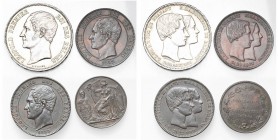 BELGIQUE, Royaume, Léopold Ier (1831-1865), lot de 4 p. commémoratives: 5 francs 1853, 10 centimes 1853 (avec grands et petits chiffres), Mariage du d...