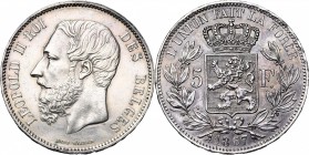 BELGIQUE, Royaume, Léopold II (1865-1909), AR 5 francs, 1867. F avec point. Bogaert 1074B. Nettoyé.
Très Beau à Superbe