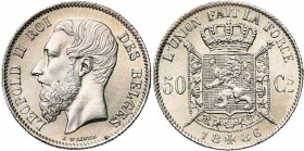 BELGIQUE, Royaume, Léopold II (1865-1909), AR 50 centimes, 1886 sur 1866FR. Dupriez 1244 var.
Fleur de Coin