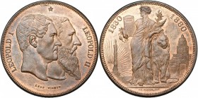 BELGIQUE, Royaume, Léopold II (1865-1909), AE 10 centimes, 1880. Bronze. Tranche lisse. Frappe monnaie. Dupriez 1222 var.; Bogaert -. Rare 13 rayons....