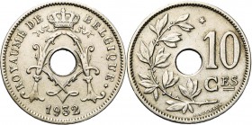 BELGIQUE, Royaume, Albert Ier (1909-1934), Cupro-nickel 10 centimes, 1932FR. Etoile sur une pointe. Deux traits sous Ces. Bogaert 2450B. Rare.
Très B...
