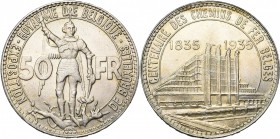 BELGIQUE, Royaume, Léopold III (1934-1951), AR 50 francs, 1935FR. Pos. B. Frappe médaille. Exposition universelle - Centenaire des chemins de fer. Bog...