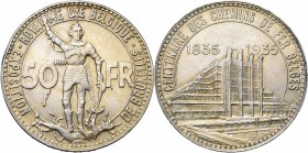 BELGIQUE, Royaume, Léopold III (1934-1951), AR 50 francs, 1935FR. Pos. A. Frappe médaille. Exposition universelle - Centenaire des chemins de fer. Bog...