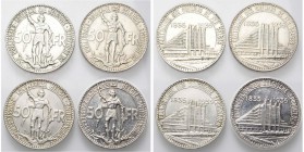 BELGIQUE, Royaume, Léopold III (1934-1951), lot de 4 p. de 50 francs 1935FR (pos. A et B) et 1935NL (pos. A et B). Exposition universelle - Centenaire...