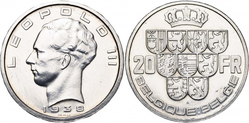 BELGIQUE, Royaume, Léopold III (1934-1951), 20 francs, 1938FR/NL. Essai de Rau e...