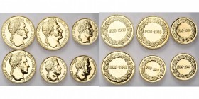BELGIQUE, Royaume, Baudouin (1951-1993), série de 6 modules de 20 francs (3) et 40 francs (3) en or, de type Léopold Ier lauré, à légendes française, ...