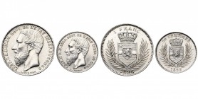 CONGO, Etat Indépendant, Léopold II (1885-1908), lot de 2 p.: 1 franc et 50 centimes 1896. Nettoyés.
Très Beau et Superbe