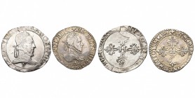 FRANCE, Royaume, Henri III (1574-1589), lot de 2 p.: franc au col plat, 157[]F, Angers; demi-franc au col gaufré, 1586A, Paris. Dupl. 1130, 1131.
Bea...