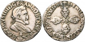 FRANCE, Royaume, Henri IV (1589-1610), AR demi-franc, 1604B, Rouen. D/ B. l. et cuir. à d. R/ Croix fleuronnée, H en coeur. Dupl. 1212A; Ci. 1534; Laf...