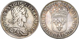 FRANCE, Royaume, Louis XIII (1610-1643), AR écu de 60 sols, 1643A, Paris. Deuxième poinçon. Point initial (Monnaie du Louvre). D/ B. l., dr. et cuir. ...