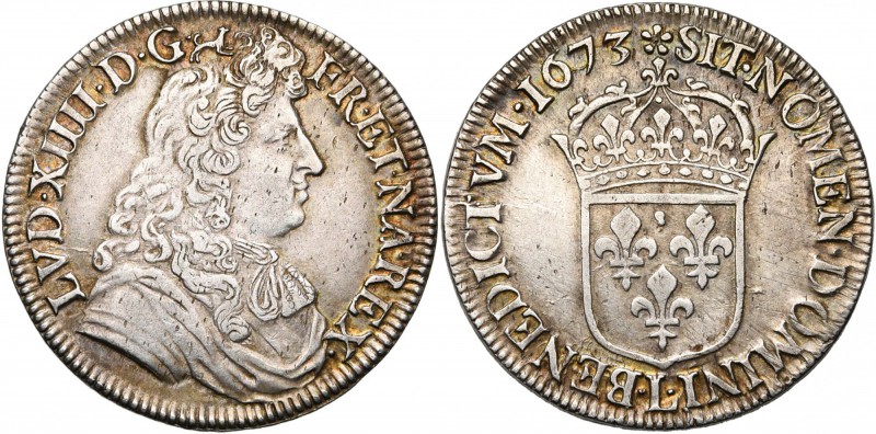 FRANCE, Royaume, Louis XIV (1643-1715), AR demi-écu à la cravate, 1673L, Bayonne...