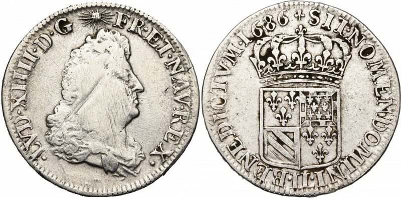 FRANCE, Royaume, Louis XIV (1643-1715), AR quart d''écu de Flandre, 1686LL, Lill...