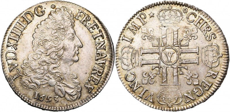 FRANCE, Royaume, Louis XIV (1643-1715), AR écu aux huit L, 1693Y, Bourges. 1er t...