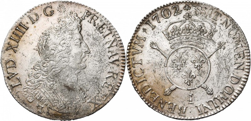 FRANCE, Royaume, Louis XIV (1643-1715), AR écu aux insignes, 1702I, Limoges. 3e ...