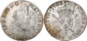 FRANCE, Royaume, Louis XIV (1643-1715), AR écu aux insignes, 1702I, Limoges. 3e réformation. D/ B. à d., cuirassé à l''antique. R/ Ecu de France rond,...