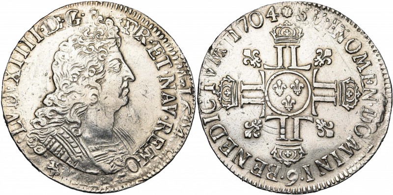 FRANCE, Royaume, Louis XIV (1643-1715), AR écu aux huit L, 17049, Rennes. 2e typ...