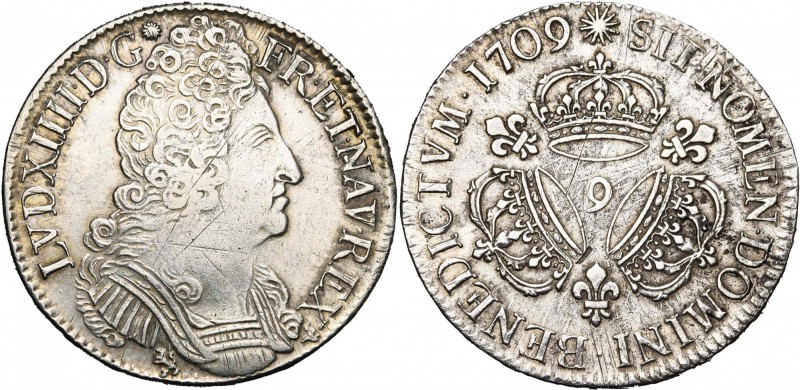 FRANCE, Royaume, Louis XIV (1643-1715), AR écu aux trois couronnes, 17099, Renne...