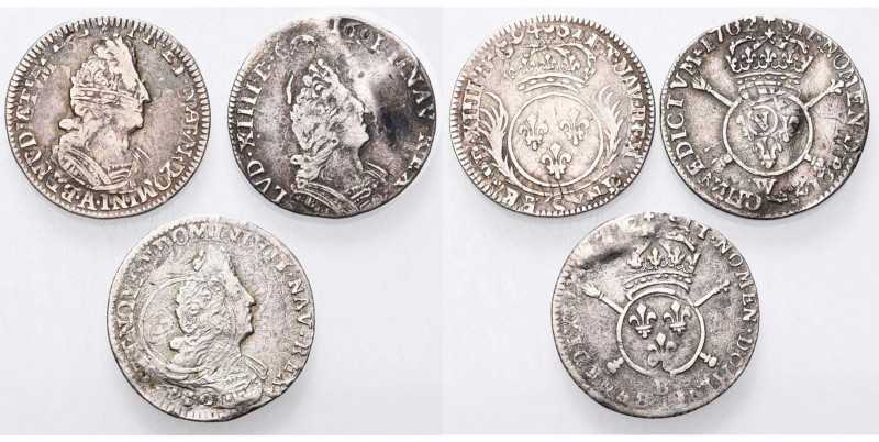 FRANCE, Royaume, Louis XIV (1643-1715), lot de 3 p. réformées: douzième d''écu a...