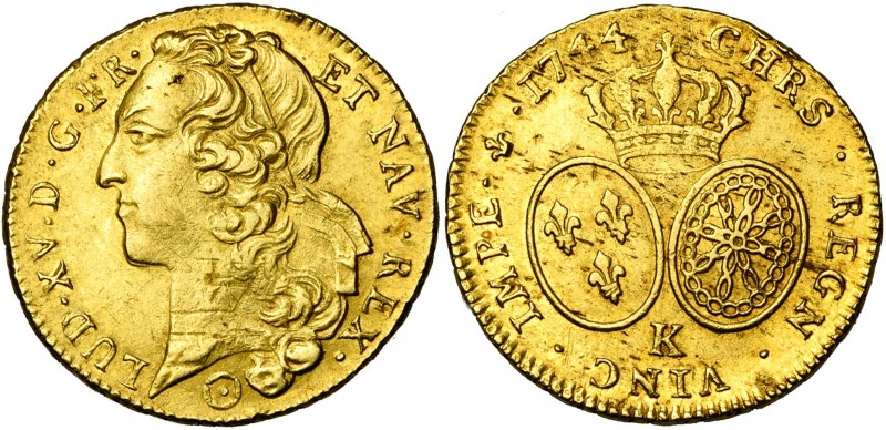 FRANCE, Royaume, Louis XV (1715-1774), AV double louis d''or au bandeau, 1744K, ...