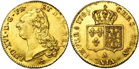 FRANCE, Royaume, Louis XVI (1774-1793), AV double louis d''or à la tête nue, 1786A, Paris. D/ T. nue à g., les cheveux longs. R/ Ecus accolés de Franc...