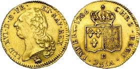 FRANCE, Royaume, Louis XVI (1774-1793), AV double louis d''or à la tête nue, 1786B, Rouen. D/ T. nue à g., les cheveux longs. R/ Ecus accolés de Franc...