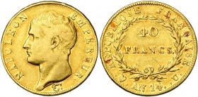 FRANCE, Napoléon Ier (1804-1814), AV 40 francs, an 14U (sur 13), Turin. Seulement 1.199 p. frappées. Gad. 1081; Fr. 482. Très rare.
Très Beau