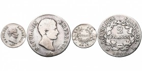 FRANCE, Napoléon Ier (1804-1814), lot de 2 p.: quart de franc, an 12K, Bordeaux (rare); 2 francs, 1806L, Bayonne. Gad. 346, 496.
Beau à Très Beau et ...