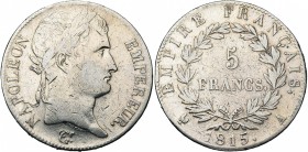 FRANCE, Napoléon Ier, période des Cent-Jours (1815), AR 5 francs, 1815A, Paris. Gad. 595. Nettoyé.
Beau à Très Beau
