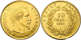 FRANCE, Napoléon III (1852-1870), AV 10 francs, 1857A. Gad. 1014; Fr. 576a.
Très Beau