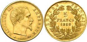 FRANCE, Napoléon III (1852-1870), AV 5 francs, 1858A, Paris. Gad. 1001; Fr. 578a.
Superbe