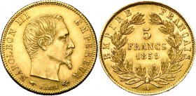 FRANCE, Napoléon III (1852-1870), AV 5 francs, 1859A, Paris. Gad. 1001; Fr. 578a. Fines griffes.
Très Beau à Superbe