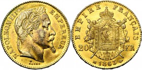 FRANCE, Napoléon III (1852-1870), 20 francs, 1863BB, Strasbourg. Faux d''époque en platine doré. Gad. 1062 (non répertorié). Rare.
Très Beau