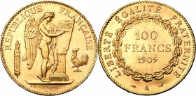 FRANCE, Troisième République (1871-1940), AV 100 francs, 1909A, Paris. Gad. 1137a; Fr. 590. Petits coups. Léger choc sur la tranche.
Superbe