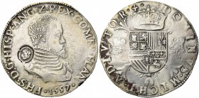 NEDERLAND, HOLLAND, De Staten in opstand (1572-1581), AR Philipsdaalder van Vlaanderen, 1557, Brugge. Met klop Hollands wapenschild in parelrand. Vz/ ...