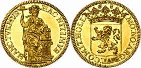 NEDERLAND, HOLLAND, Provincie, AV provinciale 1 gulden, 1681. Gouden afslag zonder waardeaanduiding, op gewicht van 5 dukaat. Vz/ HAC NITIMVR- HANC TV...
