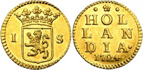 NEDERLAND, HOLLAND, Provincie, AV wapenstuiver, 1724. Afslag in goud (1/2 dukaat). Vz/ Gekroond provinciewapen tussen 1-S. Kz/ Provincienaam en jaarta...