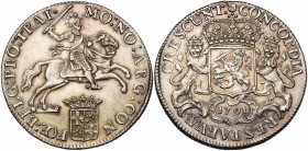 NEDERLAND, UTRECHT, Provincie, AR dukaton (zilveren rijder), 1791. Vz/ Ridder te paard n. r. boven het gekroond provinciewapen. Kz/ Gekroond Generalit...