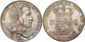 NEDERLAND, Koninkrijk, Willem I (1815-1840), AR 3 gulden, 1821, Utrecht. Zonder de naam MICHAUT op de afsnede van de hals. Sch. 243**; Dav. 233. Zeldz...