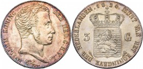 NEDERLAND, Koninkrijk, Willem I (1815-1840), AR 3 gulden, 1824, Utrecht. Sch. 246; Dav. 233. Krasje op vz.
Prachtig à Fleur de Coin