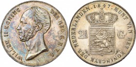 NEDERLAND, Koninkrijk, Willem II (1840-1849), AR 2 1/2 gulden, 1847. Sch. 514; Dav. 235. Mooie patina.
bijna Fleur de Coin