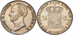 NEDERLAND, Koninkrijk, Willem II (1840-1849), AR 2 1/2 gulden, 1848. Sch. 515; Dav. 235. Krasjes. Mooie patina.
Prachtig