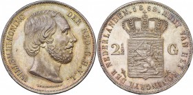 NEDERLAND, Koninkrijk, Willem III (1849-1890), AR 2 1/2 gulden, 1868. Sch. 594; Dav. 236. Mooie patina.
bijna Fleur de Coin