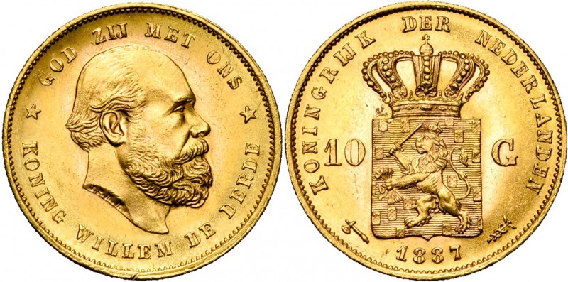 NEDERLAND, Koninkrijk, Willem III (1849-1890), AV 10 gulden, 1887. Sch. 556; Fr....