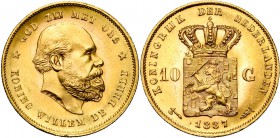 NEDERLAND, Koninkrijk, Willem III (1849-1890), AV 10 gulden, 1887. Sch. 556; Fr. 342.
Prachtig à Fleur de Coin