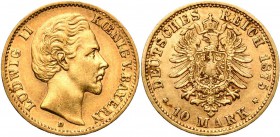 ALLEMAGNE, BAVIERE, Ludwig II (1864-1886), AV 10 Mark, 1875D. J. 196; A.K.S. 192; Fr. 3766.
Très Beau à Superbe