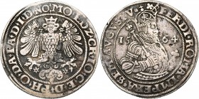 ALLEMAGNE, OSTFRIESLAND, Edzard II, Christoph et Johann (1540-1566), AR Taler, 1564 (frappé de 1574 à 1576), Emden. Au titre de Ferdinand Ier. D/ Harp...