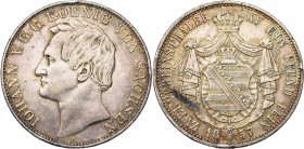 ALLEMAGNE, SAXE, Royaume, Johann (1854-1873), AR double Taler, 1857F. J. 109; A.K.S. 126. Coups sur la tranche.
Très Beau